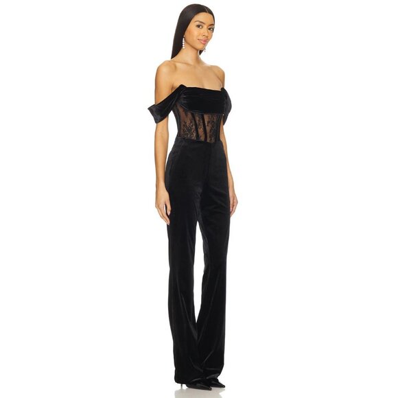retrofete Leni Velvet Corset Wide Leg Jumpsuit Black Womens Size Small - Picture 5 of 12